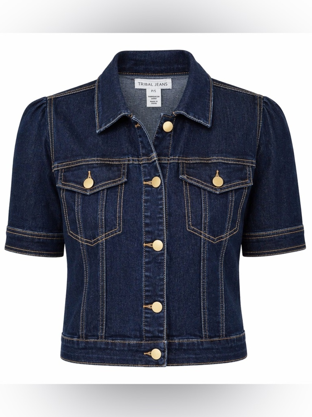 NWT Tribal Jeans Short Sleeve Denim Jacket Small Stormy Blue